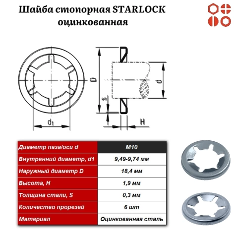 Шайба стопорная STARLOCK М10 оцинкованная, 1000 шт. фото 3