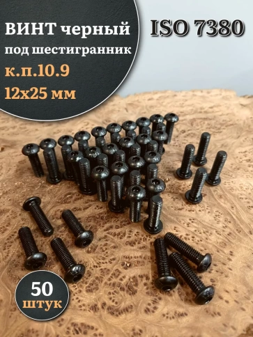 Винт чёрный М12х25 ISO 7380 под шестигранник к.п.10.9, 50 шт. фото 1