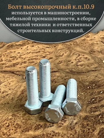 Болт высокопрочный ОЦ 20х40 мм, к.п.10.9 DIN933, 4 шт. фото 4