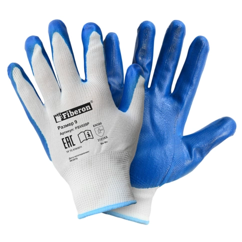 Перчатки Антискользящие Механик, полиэстер PSV028P, нитриловое покрытие, размер 9(L), Fiberon фото 1