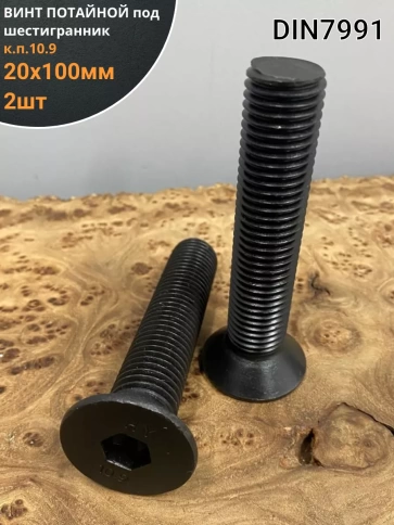Винт потайной под шестигранник 20х100 DIN7991 к.п.10.9, 2шт фото 1