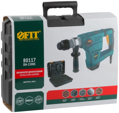 Перфоратор демонтажный 1500 Вт; 0-950 об/мин, 0-4300 уд/мин, 5Дж, 3реж., SDS-plus, БС щеток, 5,2 кг фото 1