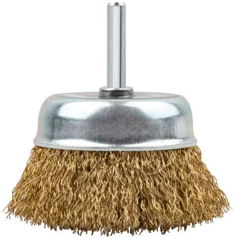 Корщетка-чашка, со штифтом, стальн.латунир.волнист.проволока 75 мм фото 2