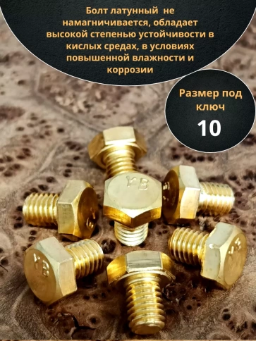 Болт латунный М6х10 DIN933,10 шт фото 3