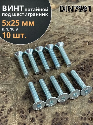 Винт потайной под шестигранник 5х25 ОЦ DIN7991 к.п.10.9, 10 шт. фото 1
