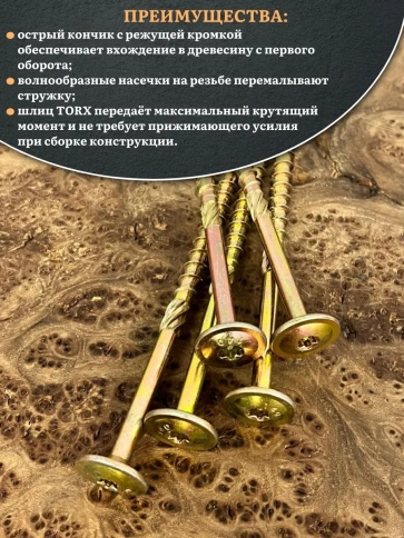 Саморез 6х120 по дереву с прессшайбой Тorx, ЖЦ, 5 шт. фото 3