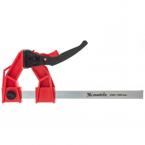 Струбцина реечная, быстрозажимн.,усил.,пл.корп.,рычаж.храп.м-зм 200х100х351мм,штанга 5х22мм Matrrix фото 1