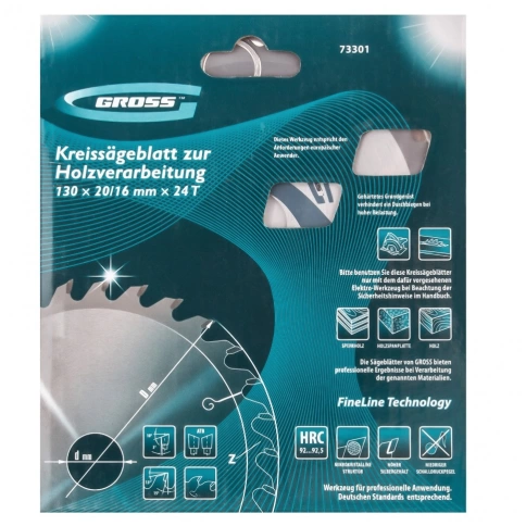 Диск пильный по дереву 130х20 мм 24 зуба + кольцо 20/16 мм Gross фото 2