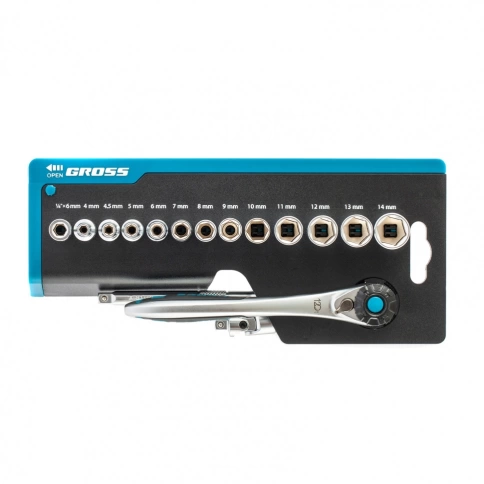 Набор торцевых головок. трещотка 120 зубьев. 36пр. 1/4" CrV Gross фото 1