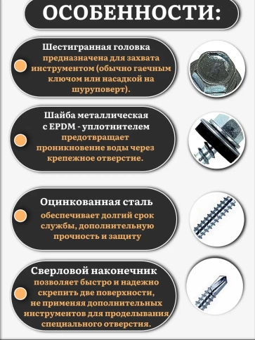 Саморез кровельный 6,3х38 мм с шайбой (под сверло),ОЦ 250шт. фото 3