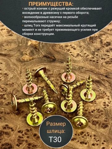 Саморез по дереву с прессшайбой Тorx, ЖЦ, 10 шт., фото 8