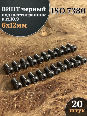 Винт чёрный М6х12 ISO 7380 под шестигранник к.п.10.9, 20 шт. фото 1