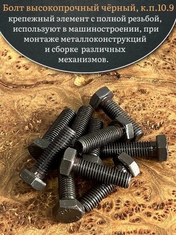 Болт высокопрочный чёрный 10х45 мм, к.п.10.9 DIN933,10 шт. фото 4
