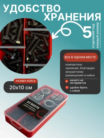 Болты высокопрочные М6 к.п.12.9 DIN933 в органайзере НАБОР 1 фото 5