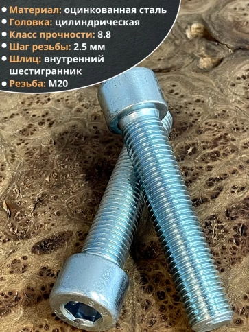 Винт под шестигранник ПР 20х100 мм ОЦ к.п.8.8 DIN912, 2 шт. фото 5