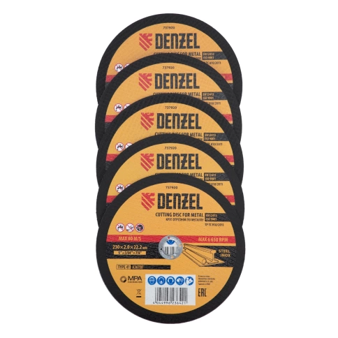 Круг отрезной по металлу 230х2,0х22,2 мм A36TBF метал.банка 5 шт. Denzel фото 1