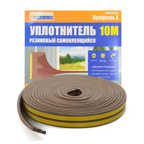 Уплотнитель резиновый E-профиль 10м URK010E белый 4WALLS фото 1