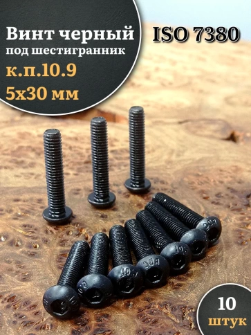 Винт чёрный М5х30 ISO 7380 под шестигранник к.п.10.9, 10 шт. фото 1