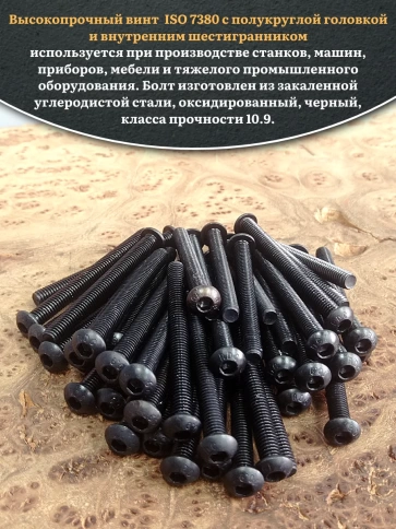 Винт чёрный М6х55 ISO 7380 под шестигранник к.п.10.9, 100 шт. фото 4