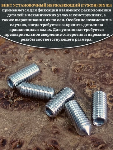 Винт установочный нержавеющий М6х8 DIN914 (гужон), 10 шт. фото 4