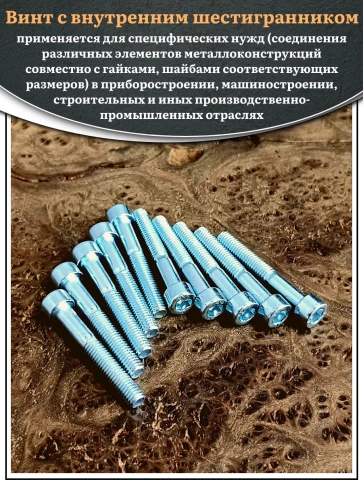 Винт под шестигранник НР 6х40 мм ОЦ к.п.8.8 DIN912, 10 шт. фото 4