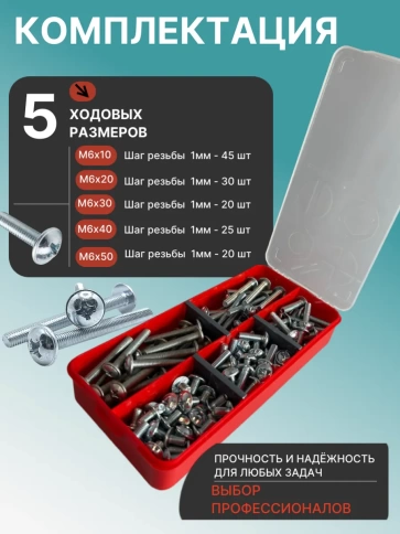 Винты с прессшайбой М6 мебельные DIN967 органайзер НАБОР 2 фото 2