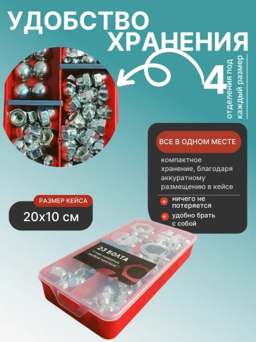 Гайки колпачковые ОЦ М6,8,10,12 в органайзере НАБОР 1 фото 5