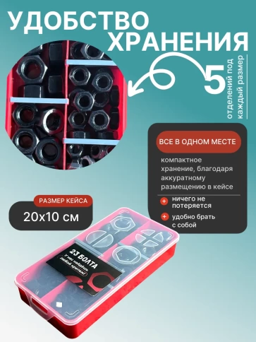 Гайки к.п.10 черные М8,10,12,14,16 в органайзере НАБОР 1 фото 5