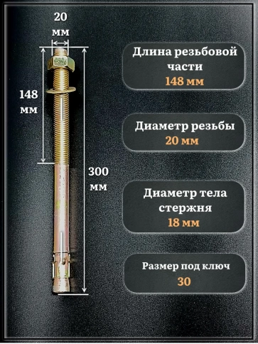 Анкер клиновой 20х300 10 шт фото 2