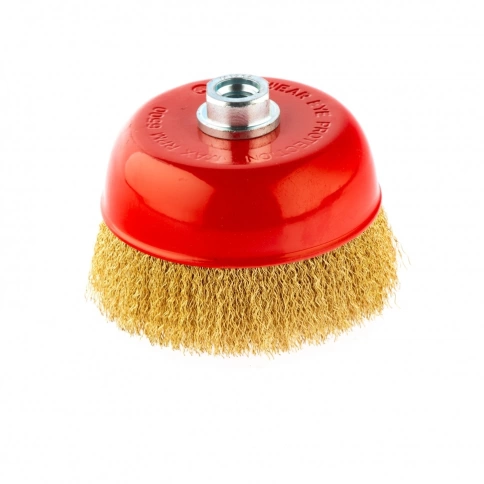 Щетка для УШМ "чашка", со шпилькой, латунир.вит.проволока 125 мм М14 Matrix фото 1