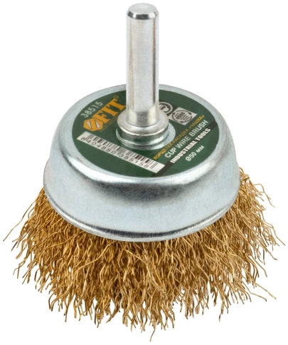 Корщетка-чашка, со штифтом, стальн.латунир.волнист.проволока 50 мм фото 1