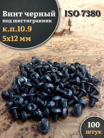 Винт чёрный М5х12 ISO 7380 под шестигранник к.п.10.9, 100 шт. фото 1