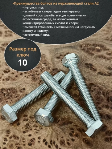 Болт нержавеющий 6х45 мм DIN933  10шт фото 3