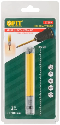 Биты кованые, сталь S2, одностор. 100 мм РН2, 2шт. Профи, блистер фото 2