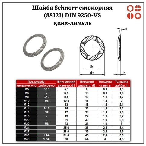 Шайба Schnorr стопорная усиленная (88121) М5 DIN 9250-VS цинк-ламель, 1000 шт. фото 2