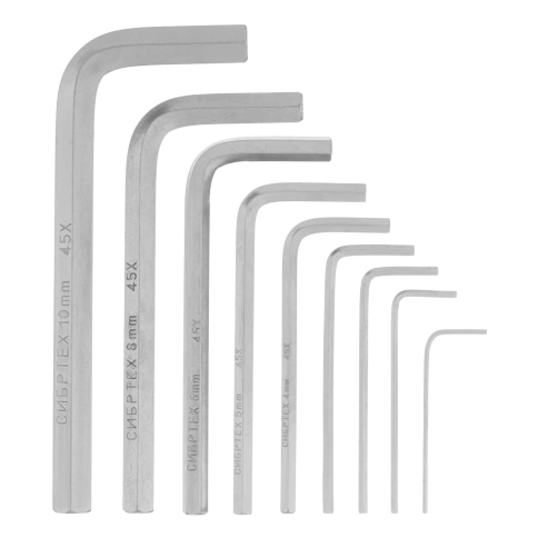 Набор ключей имбусовых HEX 1,5-10 мм 45х 9шт. никель Сибртех фото 1