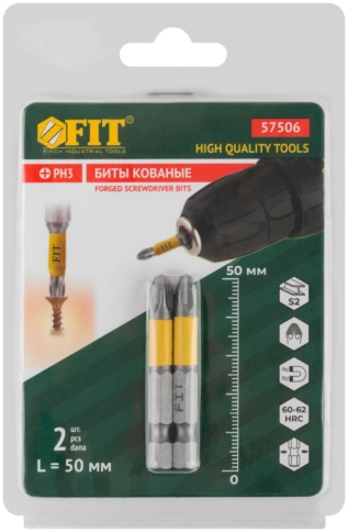 Биты кованые, сталь S2, одностор. 50 мм РН3, 2шт. Профи, блистер фото 2