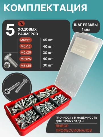 Винты М6 ОЦ DIN7985 РН в органайзере НАБОР 1 фото 2