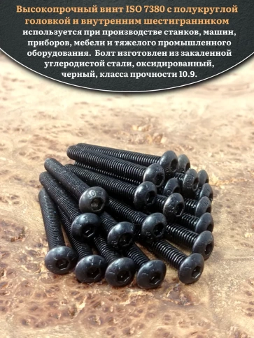 Винт чёрный М3х25 ISO 7380 под шестигранник к.п.10.9, 20 шт. фото 4
