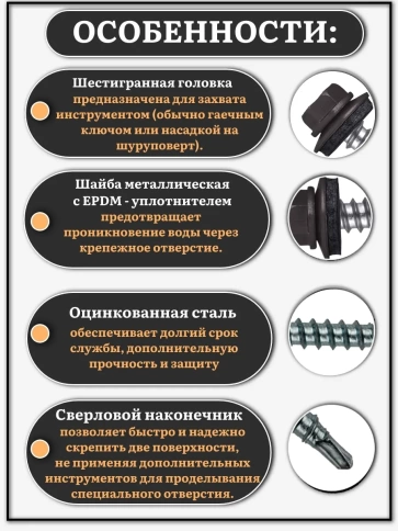 Саморез кровельный, 4,8х29 серо-коричневый RAL8019 1000 шт фото 3