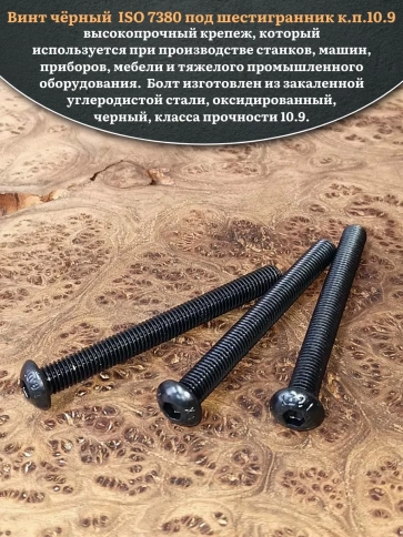 Винт чёрный М10х90 ISO 7380 под шестигранник к.п.10.9, 20 шт. фото 4