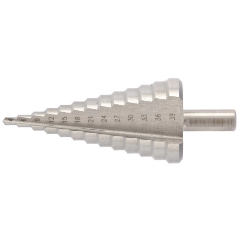 Сверло ступенчатое 4-6-9-12-15-18-21-24-27-30-33-36-39 мм,по мет..Р6М5,трехгр.хв.Барс фото 1