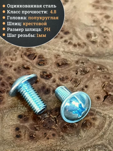 Винт с прессшайбой М6х8 полукруглая головка DIN967, 10 шт. фото 3