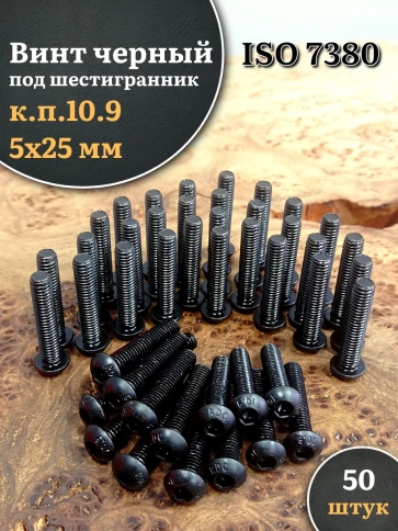 Винт чёрный М5х25 ISO 7380 под шестигранник к.п.10.9, 50 шт. фото 1