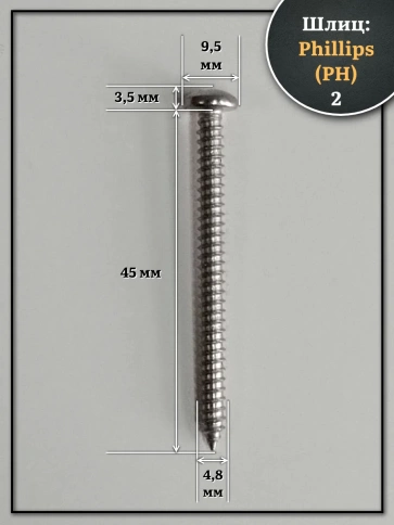 Саморез нержавеющий полукруглая гол. 4,8х45 DIN7981 , 20 шт. фото 2