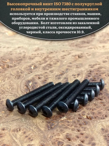 Винт чёрный М3х35 ISO 7380 под шестигранник к.п.10.9, 20 шт. фото 4