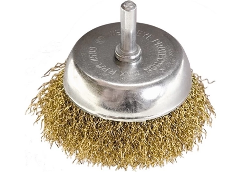 Щетка для дрели "чашка", со шпилькой, латунир.вит.проволока, 65 мм Matrix фото 2