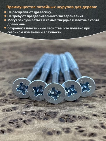 Шуруп потайной для дерева Б 6,0х100 БЦ, 10 шт. фото 4