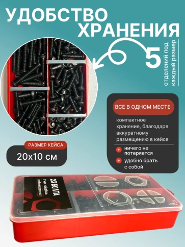 Винты чёрные М6 DIN7380 к.п.10.9 в органайзере НАБОР 1 фото 5