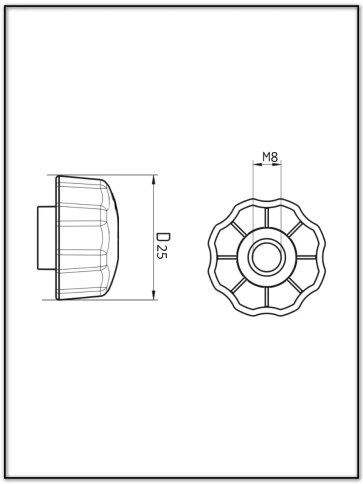 Ручка фиксатор барашек сквозная d 25 мм с гайкой М8, 2 шт. фото 2